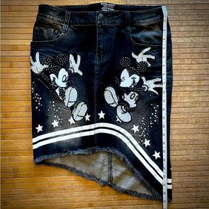 JKOO Mickey Mouse Asymmetrical Skirt Black with Rhinestones - Size: 29 / 6 US